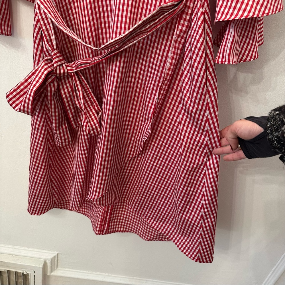Red Gingham Ruffle Wrap Dress - Picture 4 of 5